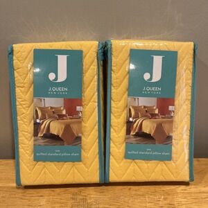 (2) J. Queen New York Standard Pillow Sham Yellow Gold Camden Coverlet Quilted